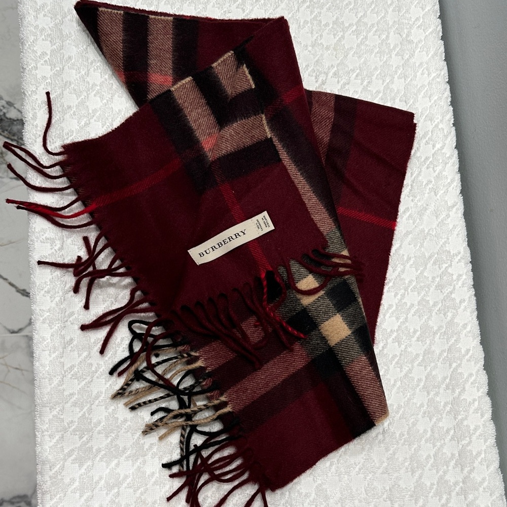 Burberry Burgundy and Black Checkered Scarf